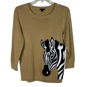 Talbots Golden Brown Zebra Wraparound Print 3/4 Sleeve Knit Top Sweater NWT S